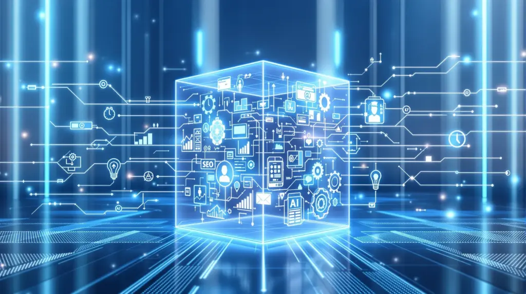 Web運用の自動化によって業務効率化から成果創出まで実現する戦略的アプローチを視覚化したイメージ