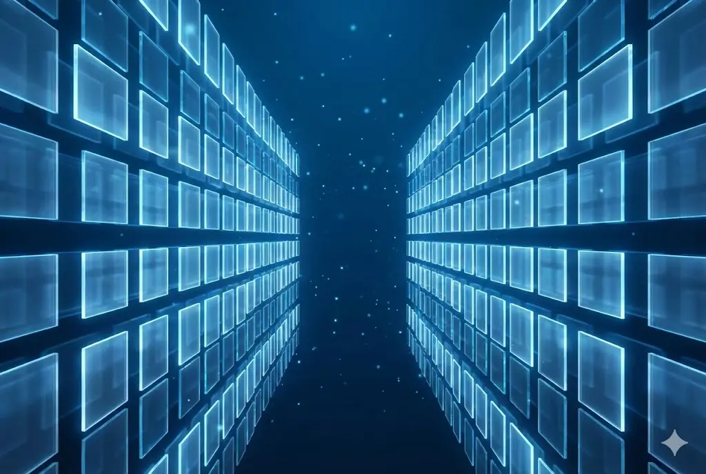 コンテンツ蓄積のイメージ｜無限に広がる光るデータキューブのライブラリ