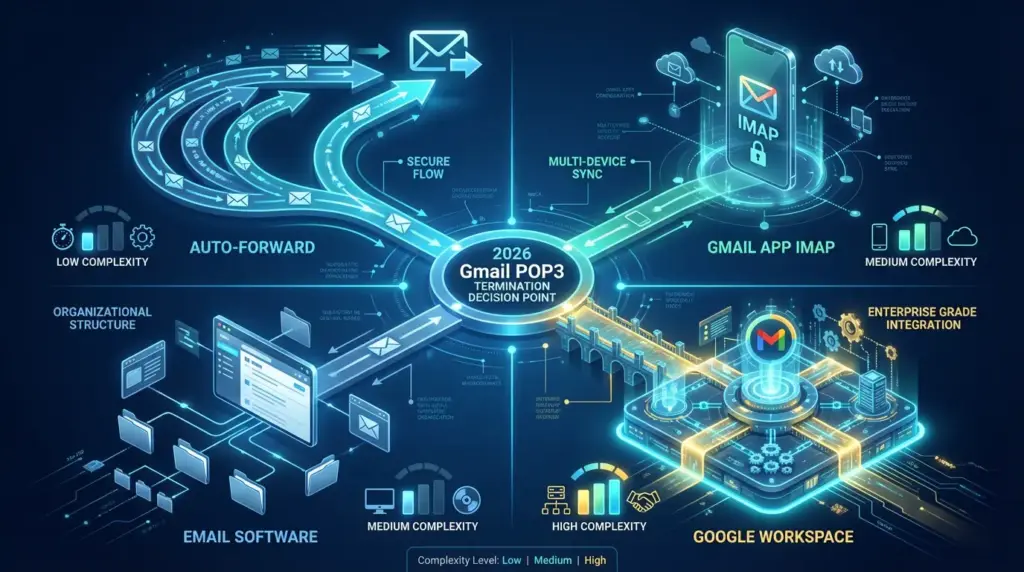 中央から放射状に伸びる4つの対策路、転送・アプリ・ソフト・Workspaceそれぞれの特性を視覚化