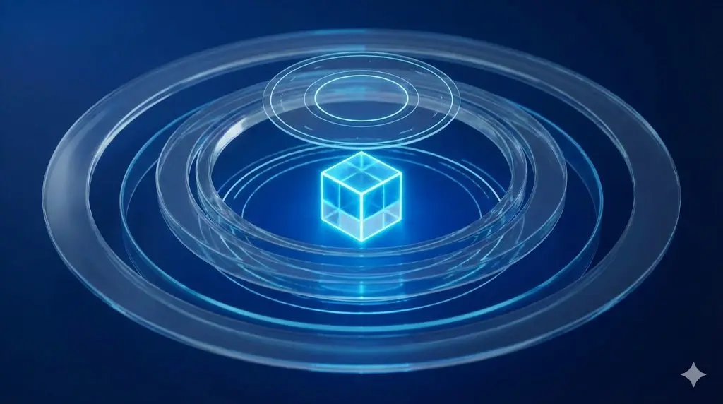 Web集客の即効性を象徴するターゲティングの抽象イメージ｜透明なリングが成果をロックオンする様子