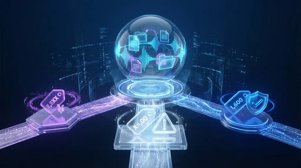 NotebookLM Plusの3つの入手方法を比較するビジュアル。中央の透明な球体から3つの道が伸び、左は個人版（月額2,900円）、中央はWorkspace Starter（月額800円・制限あり）、右はWorkspace Standard（月額1,600円・最高機能）を表現。