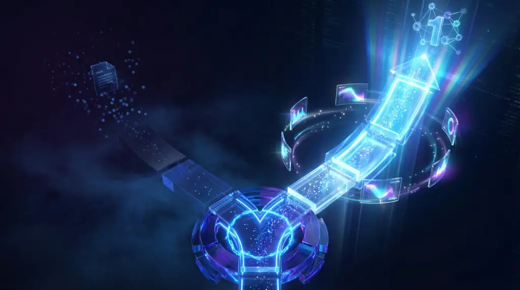 プレスリリースの「一時的発信」から「長期的SEO資産」への変容を表現する2つの道。左側は消えていく暗い道（PR TIMESのみ配信）、右側は時間とともに強くなる光の柱（5媒体×5パターン配信、Google検索1ページ目独占）。