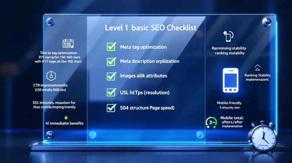 SEO内部対策レベル1基礎10項目｜各5分・合計3時間で実装可能な即効性チェックリスト