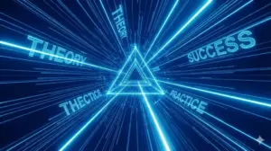 Web集客の理論が実践へ変わり加速するイメージ｜光のトンネルを突き進む抽象的なデータ構造体