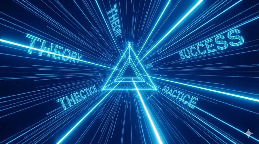 Web集客の理論が実践へ変わり加速するイメージ｜光のトンネルを突き進む抽象的なデータ構造体