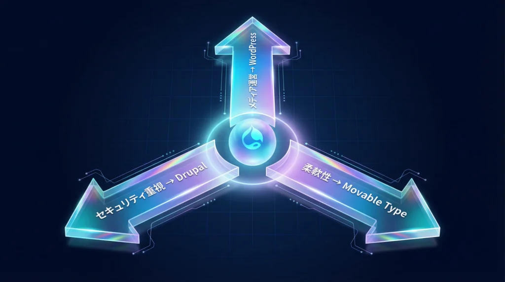 CMS選びマトリックス｜用途別の選び方（メディア運営・セキュリティ重視・柔軟性）