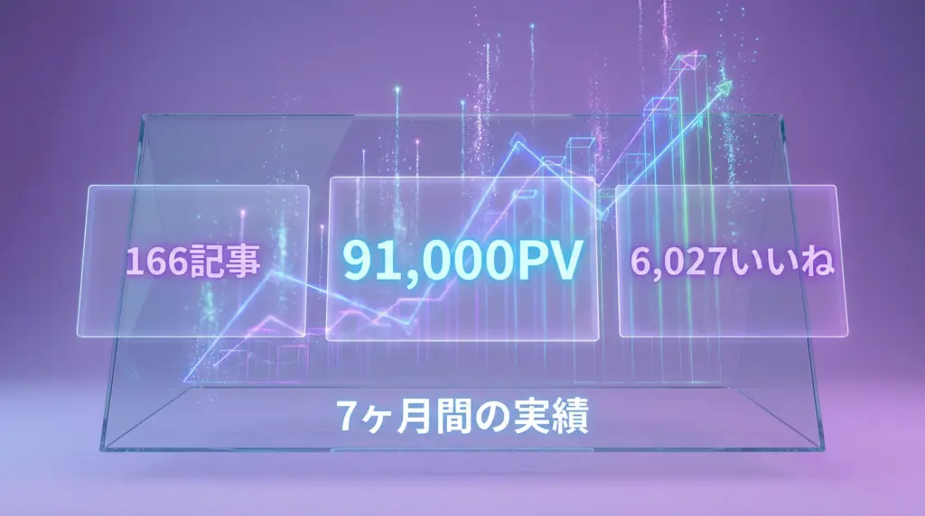 note 166記事、91,000PV、6,027いいね|7ヶ月間の実績