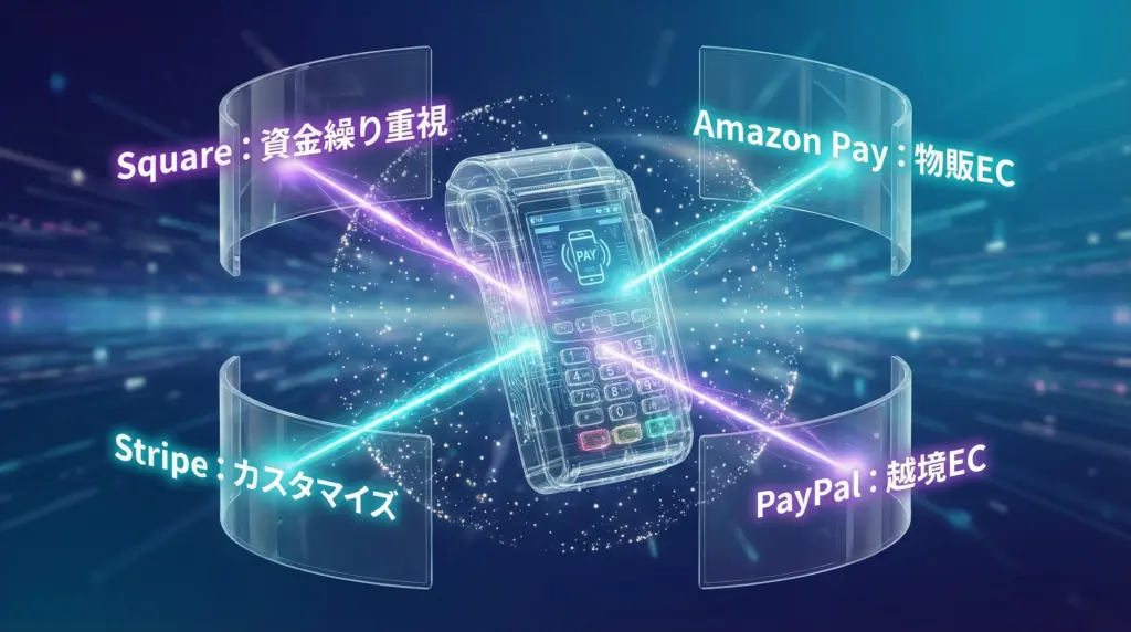 用途別最適解｜Square資金繰り重視・Amazon Pay物販EC・Stripeカスタマイズ・PayPal越境EC
