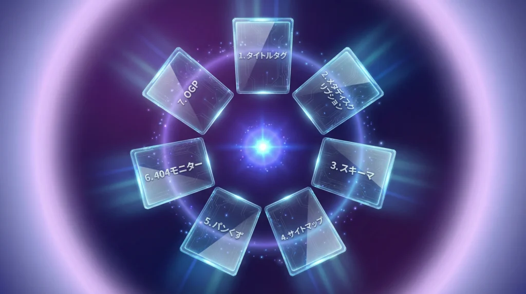 Rank Math SEO基本設定7項目｜タイトルタグ、メタディスクリプション、スキーマ、サイトマップ、パンくず、404モニター、OGP