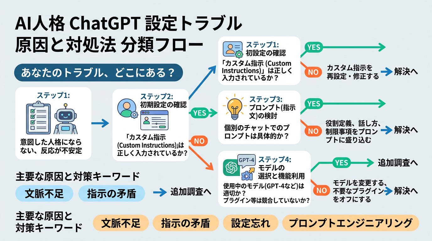 設定トラブルの原因と対処法の分類フロー