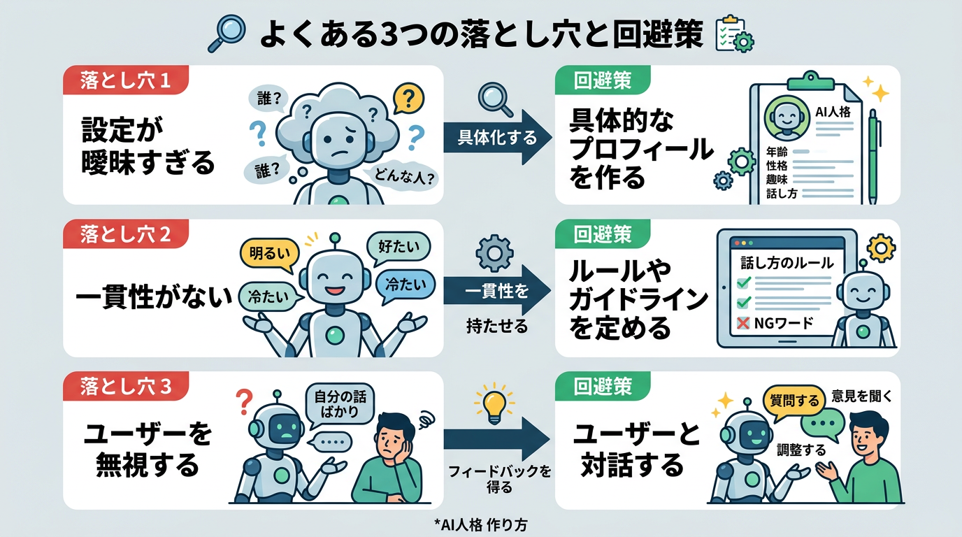 よくある3つの落とし穴と回避策の対比図