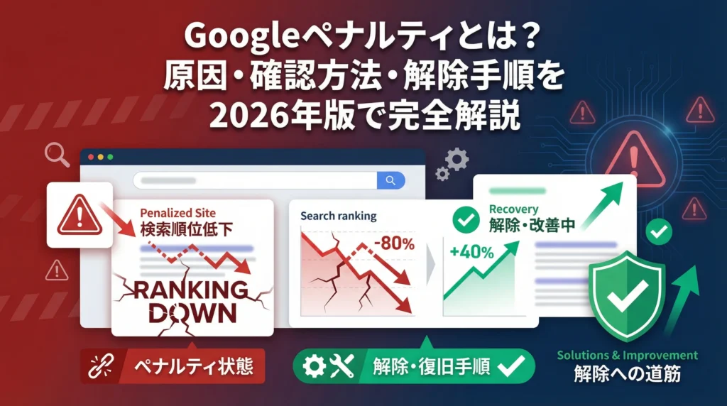 Googleペナルティとは?原因・確認方法・解除手順を2026年版で完全解説 - 検索順位低下から復旧までの完全ガイド