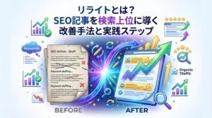 リライトとは？SEO記事を検索上位に導く改善手法と実践ステップ - Before/After比較で示すSEO記事改善プロセス