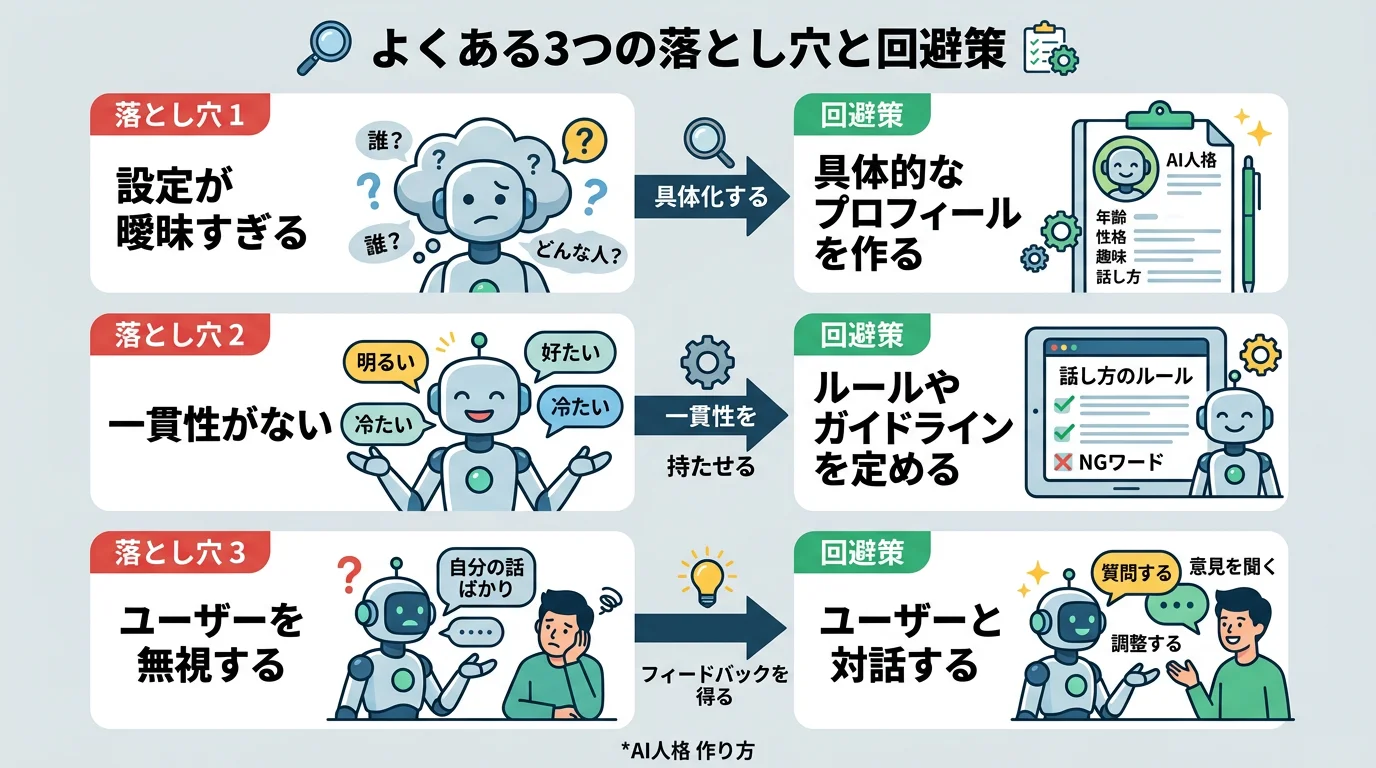 よくある3つの落とし穴と回避策の対比図