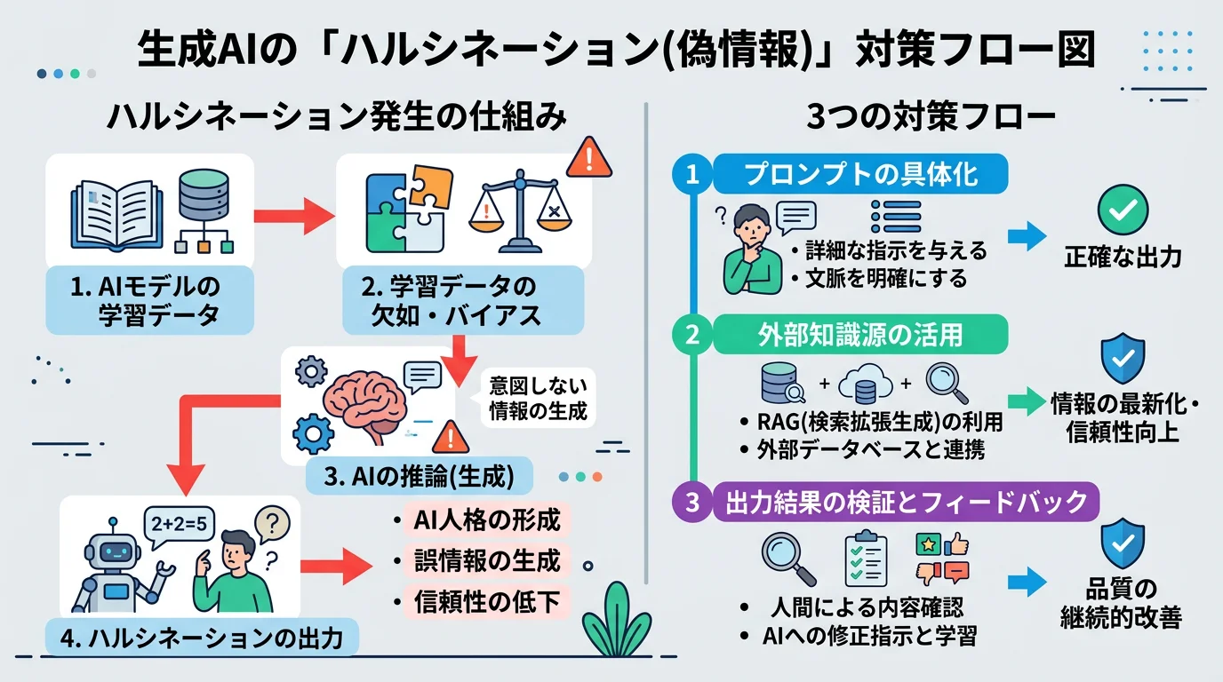 ハルシネーション発生の仕組みと3つの対策フロー